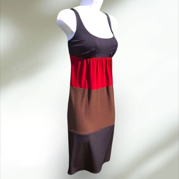 Maggy London Black Red Brown Colorblock Sleeveless Sheath Dress Womens 4 NWT - Picture 2 of 8